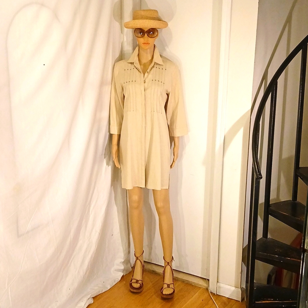 NWOT Lauren Ralph Lauren Tan Linen Crop Sleeve Dress